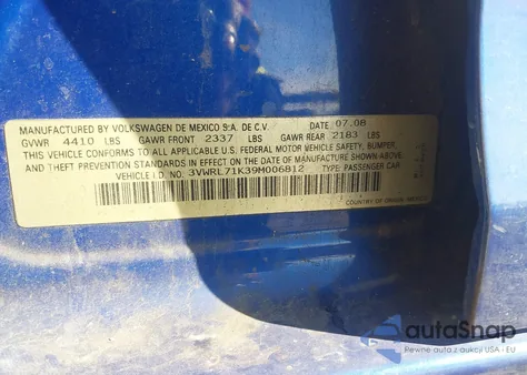 2009 Volkswagen Jetta Tdi из США, поврежденный, VIN 3VWRL71K39M006812